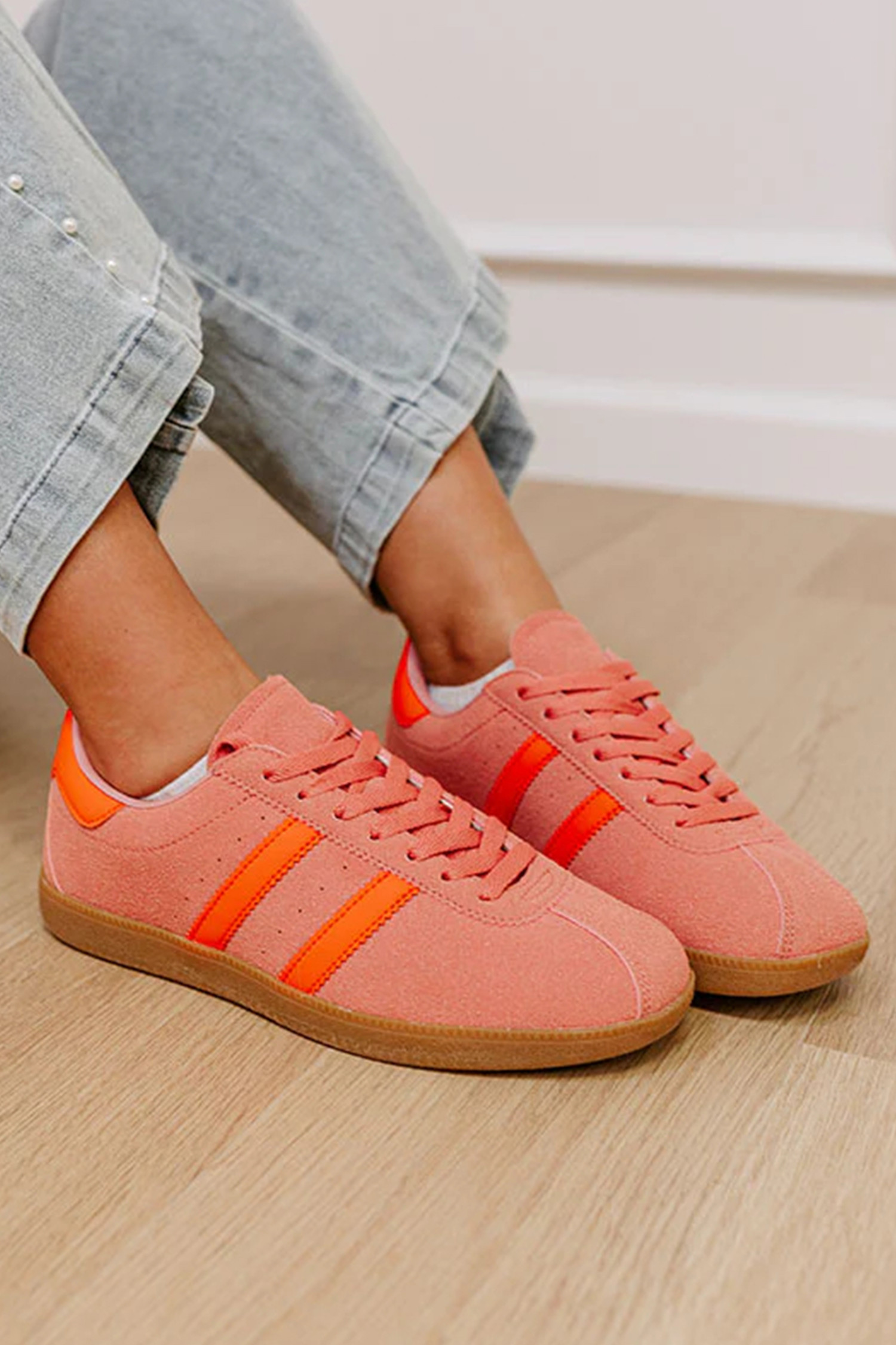 橙色系带 PU 皮平底鞋 BH024118