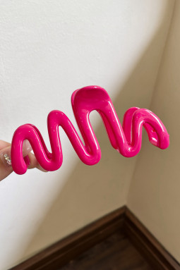 玫瑰红色粗波浪亚克力发夹