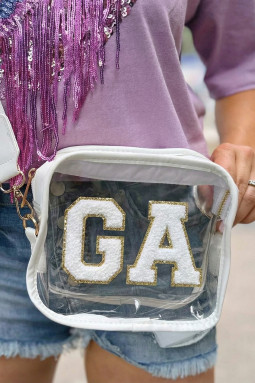 白色 GA 亮片饰边雪尼尔字母透明单肩包