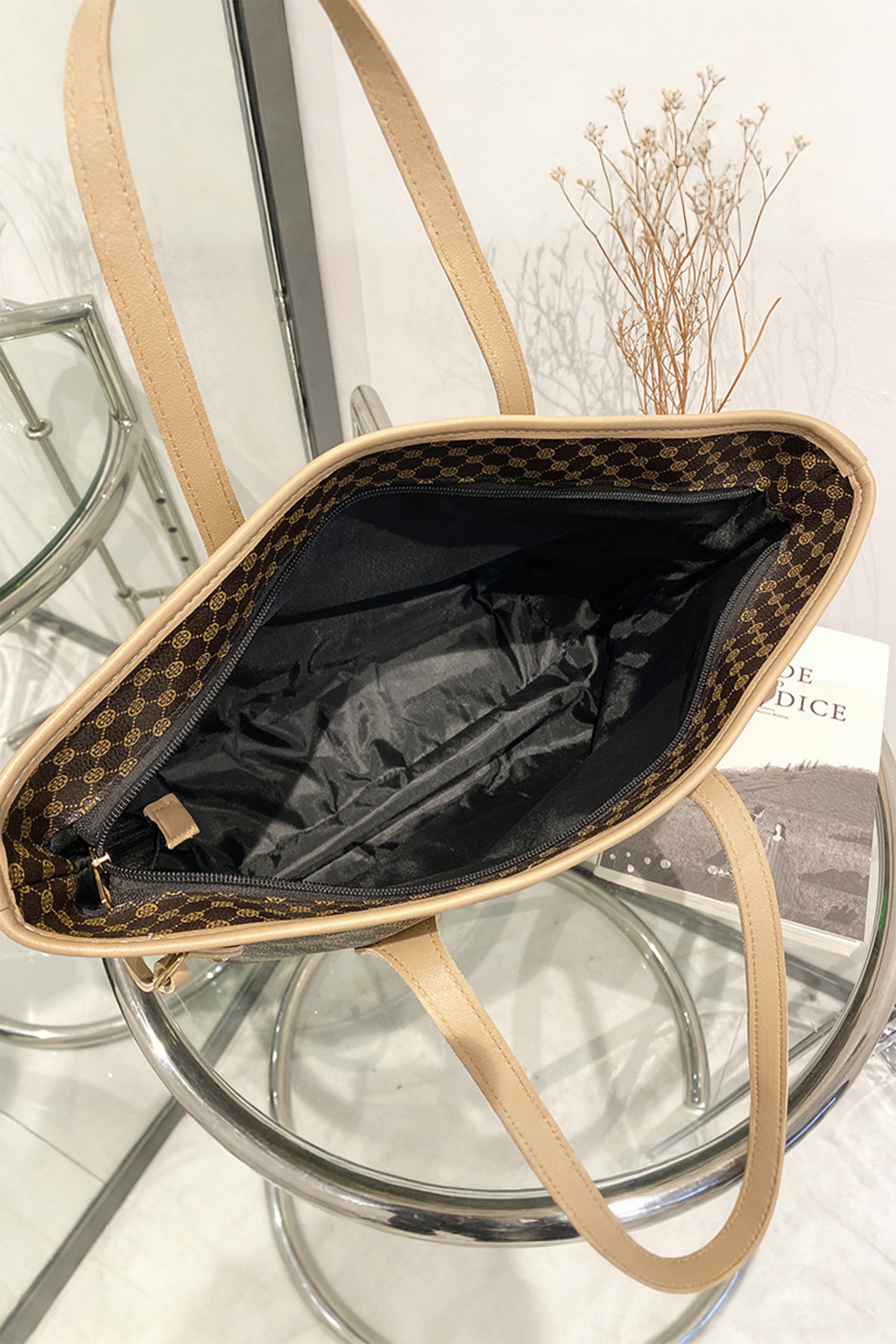 咖啡奢华时尚印花 PU 皮革多功能单肩托特包 BH031542