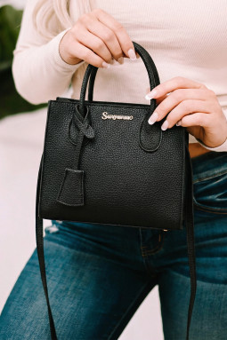 颜色 黑色 简约 PU 皮革手柄单肩包