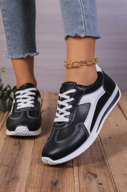 黑色 Gym 时尚拼色 PU 皮革运动鞋