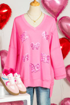 Bonbon 亮片蝴蝶结贴片外露接缝手链袖高低 T 恤