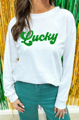 白色 Lucky 热转印印花长袖上衣