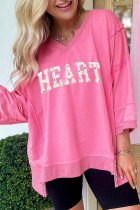 Bonbon 毛缝细节 V 领字母心形贴片超大套头衫