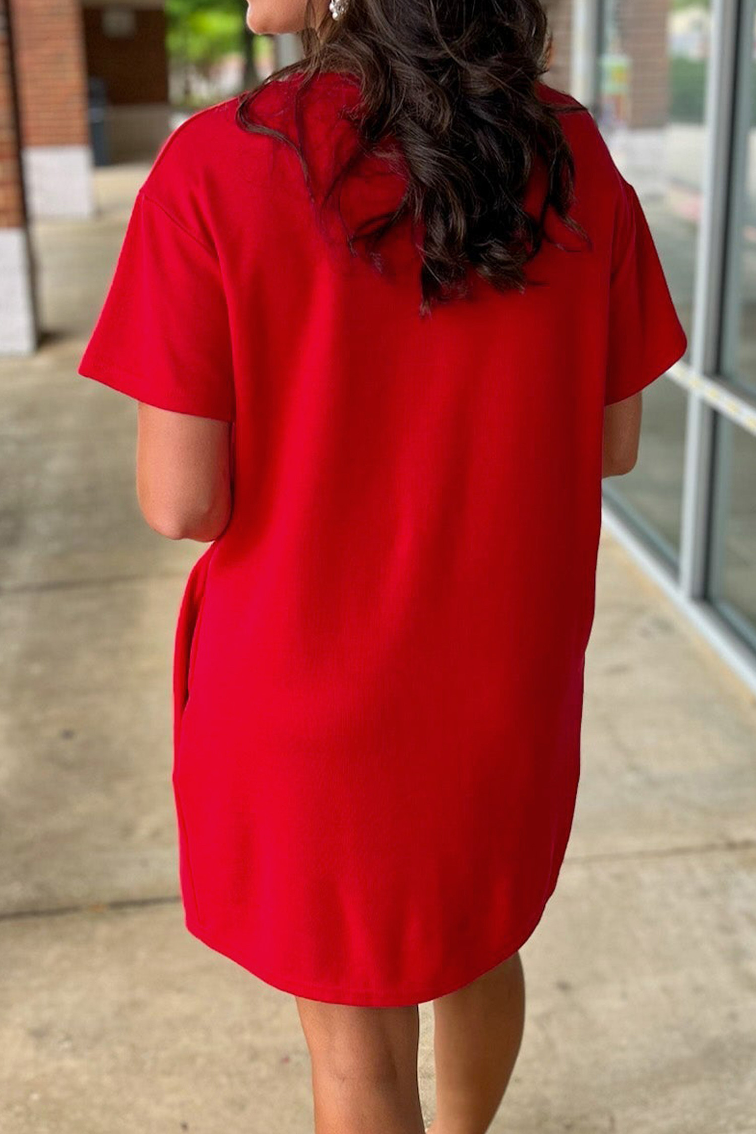 火红色亮片饰边星条旗蝴蝶结贴片 T 恤迷你连衣裙 LC6128042