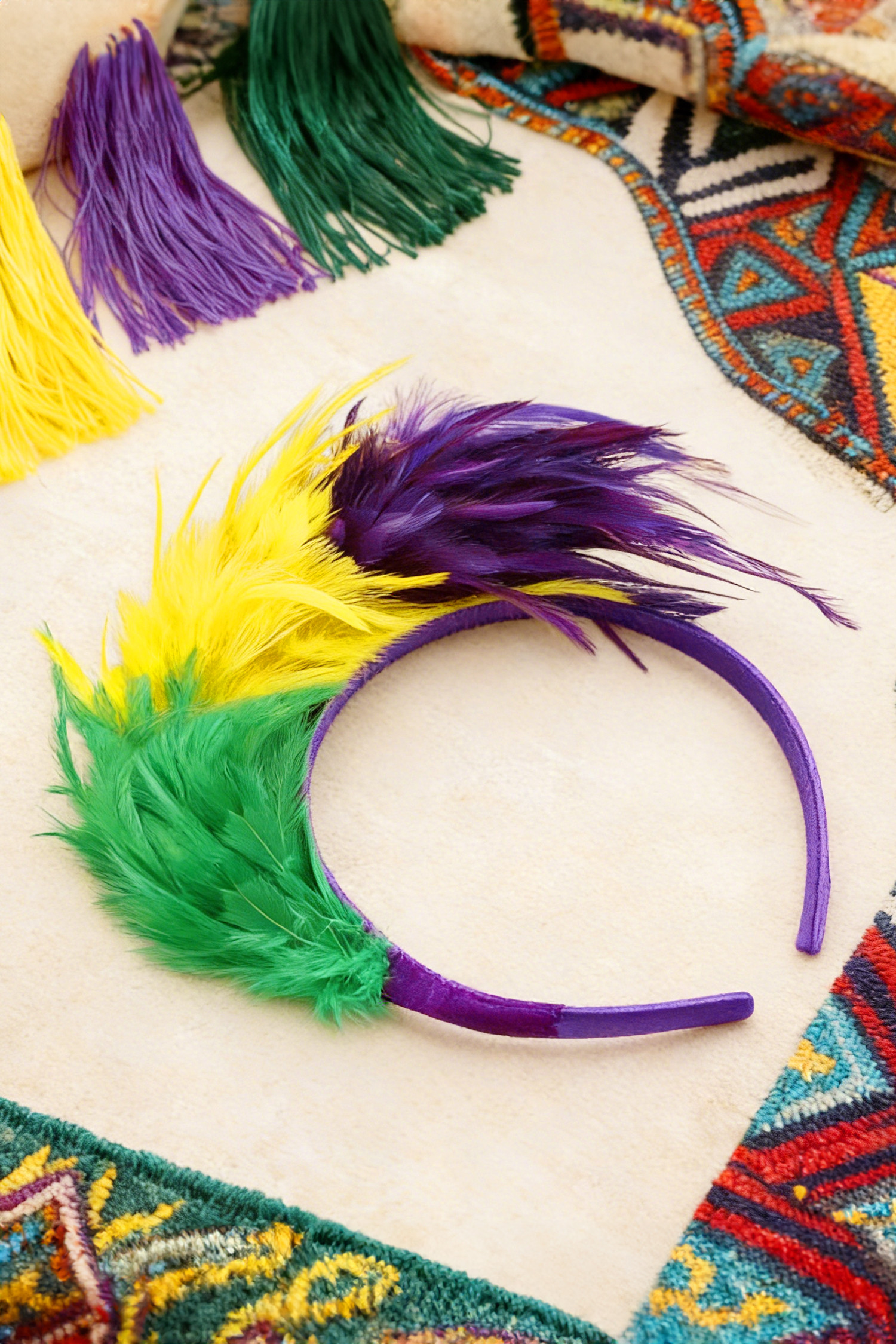 铁兰紫色狂欢节三色羽毛塑料头带 BH043632