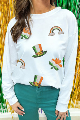 白色狂欢节节日元素亮片图案长袖 T 恤