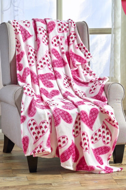 亮粉色花心超毛绒毯子