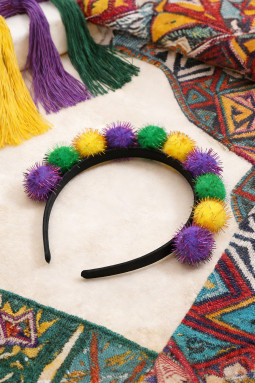 铁兰紫色金属丝绒球狂欢节塑料头带