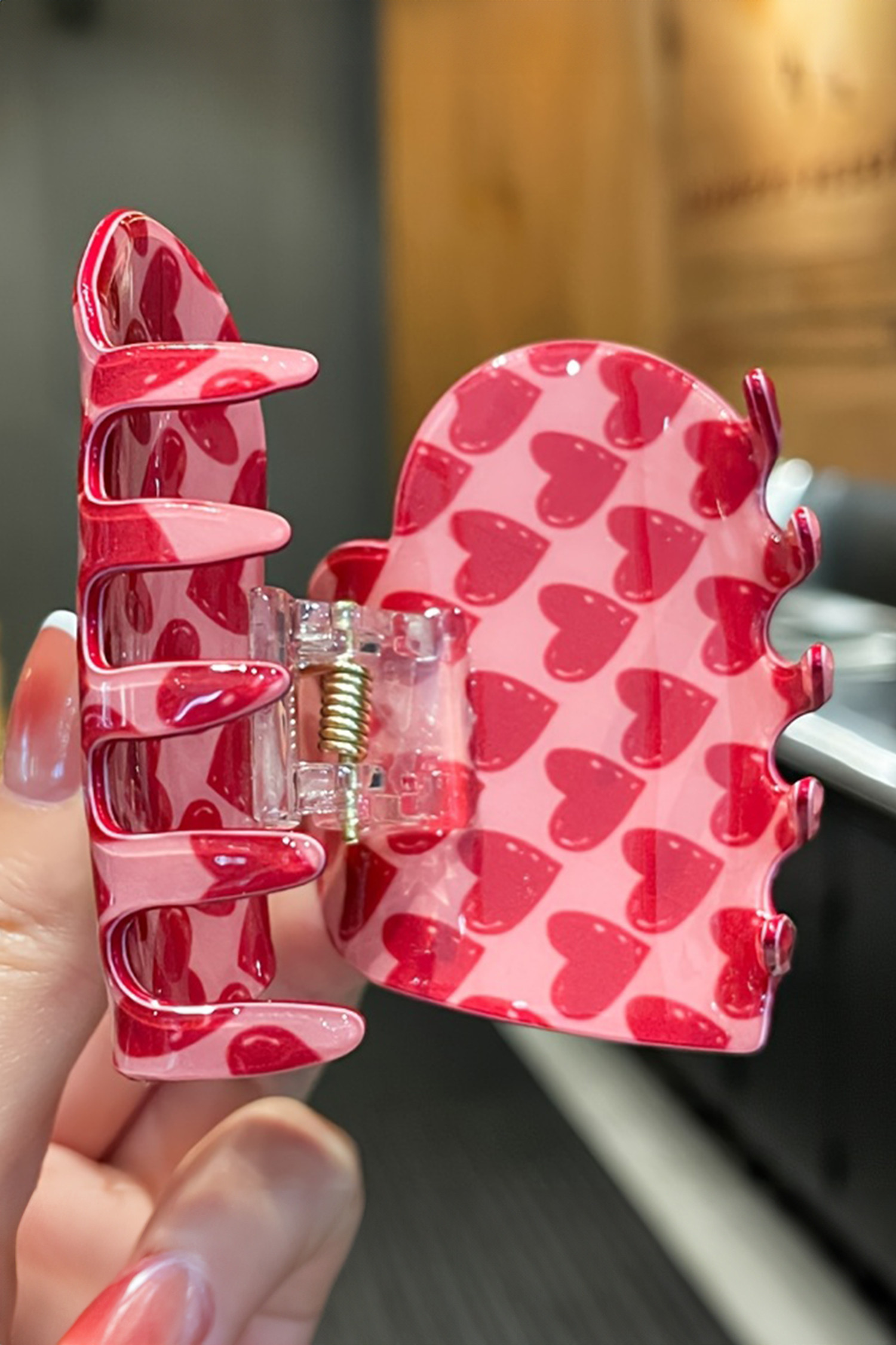 玫瑰红甜蜜情人节心形PVC发夹 BH043577