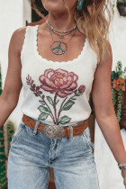 白色复古碎花扇贝方领针织毛衣马甲