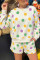 多色圆点印花落肩套头抽绳短裤套装