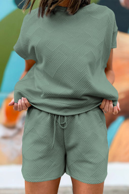 矿蓝色纹理短袖上衣和短裤套装