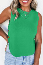 亮绿色侧扣圆领针织无袖毛衣