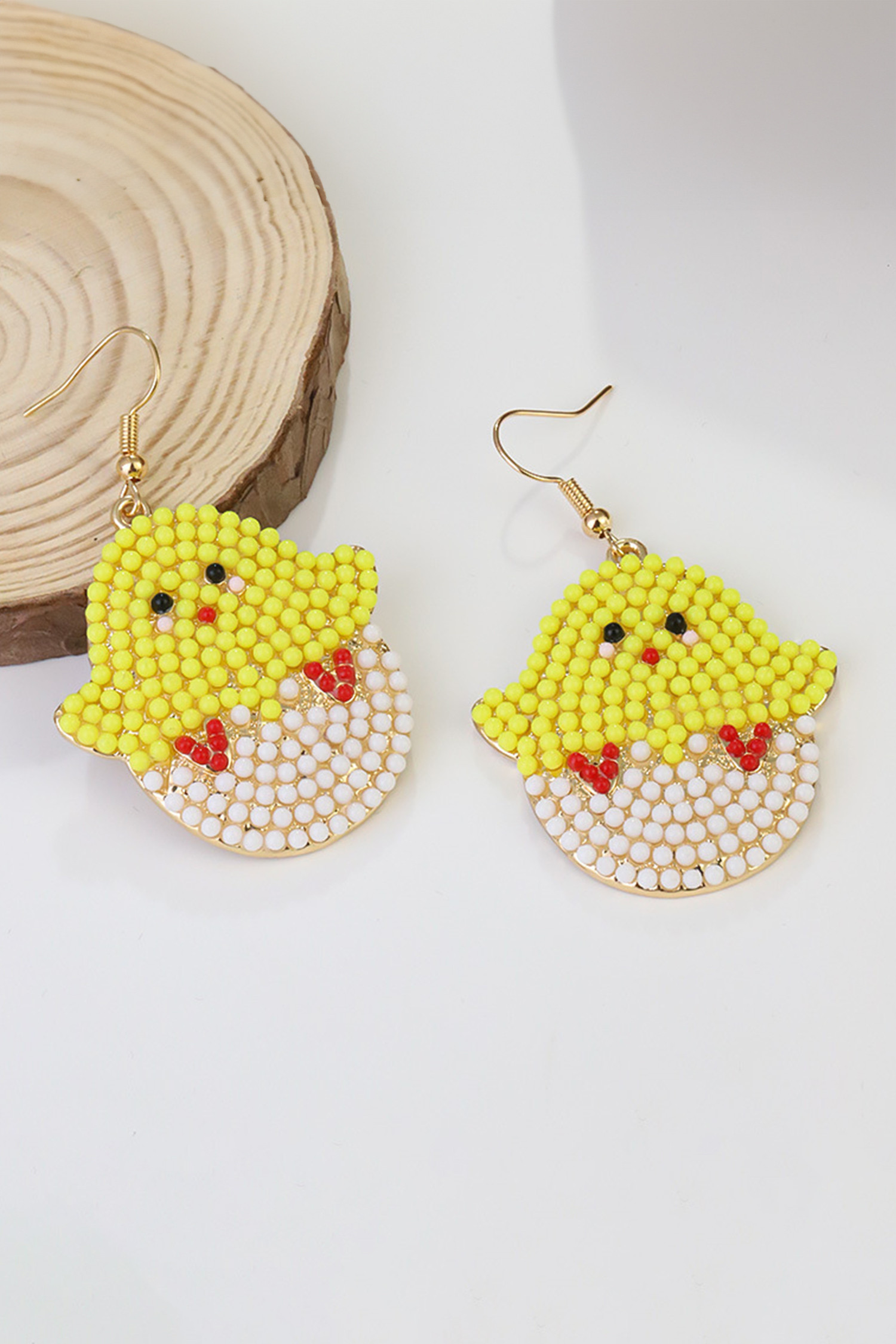 白色串珠小鸡复活节开钩耳环 BH014732