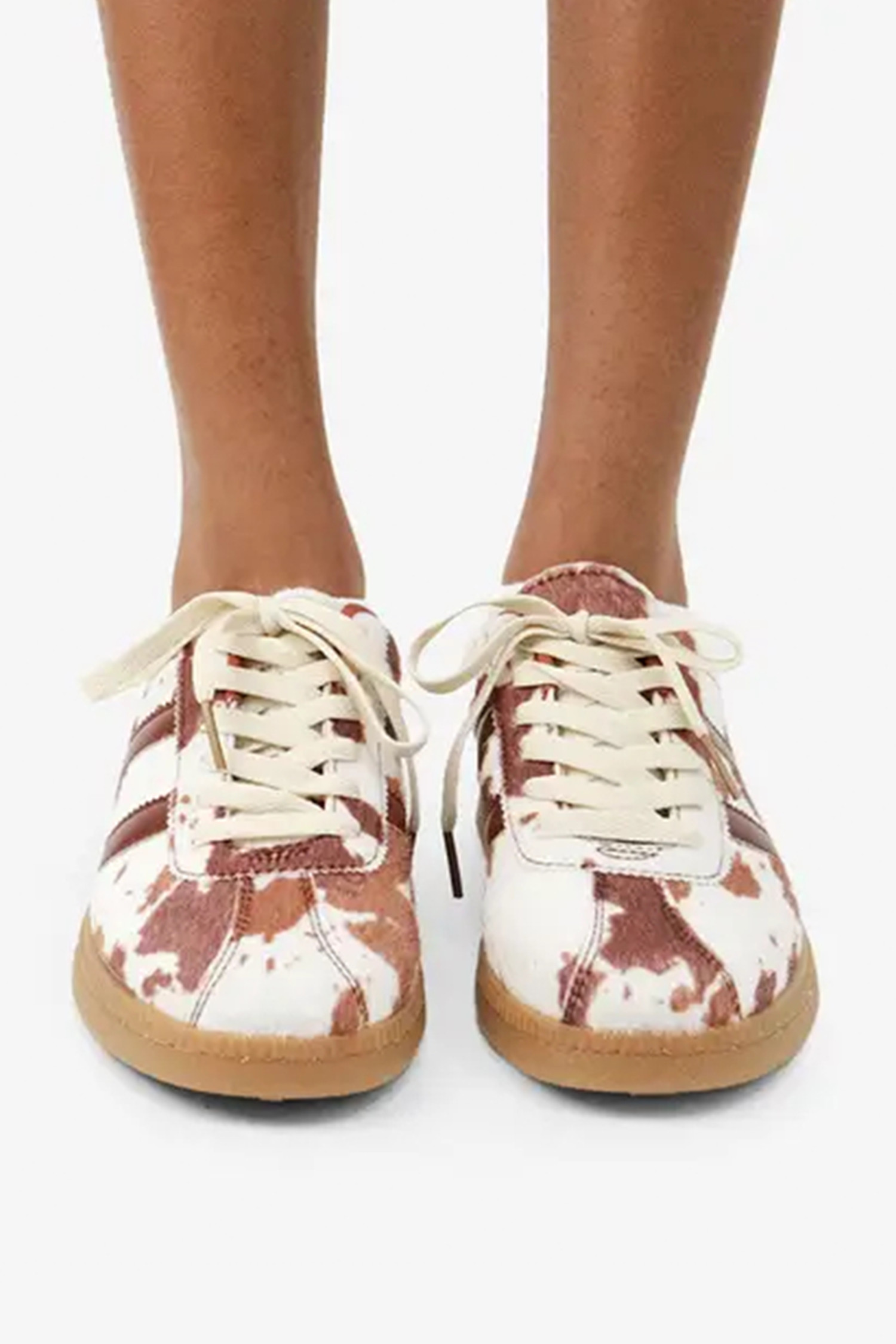 白色复古动物印花仿麂皮对比细节系带鞋 BH024115