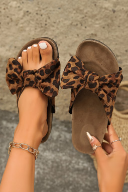 咖啡豹蝴蝶结复古软木拖鞋