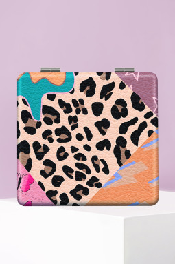 羊皮纸豹纹混合印花双面方形化妆镜