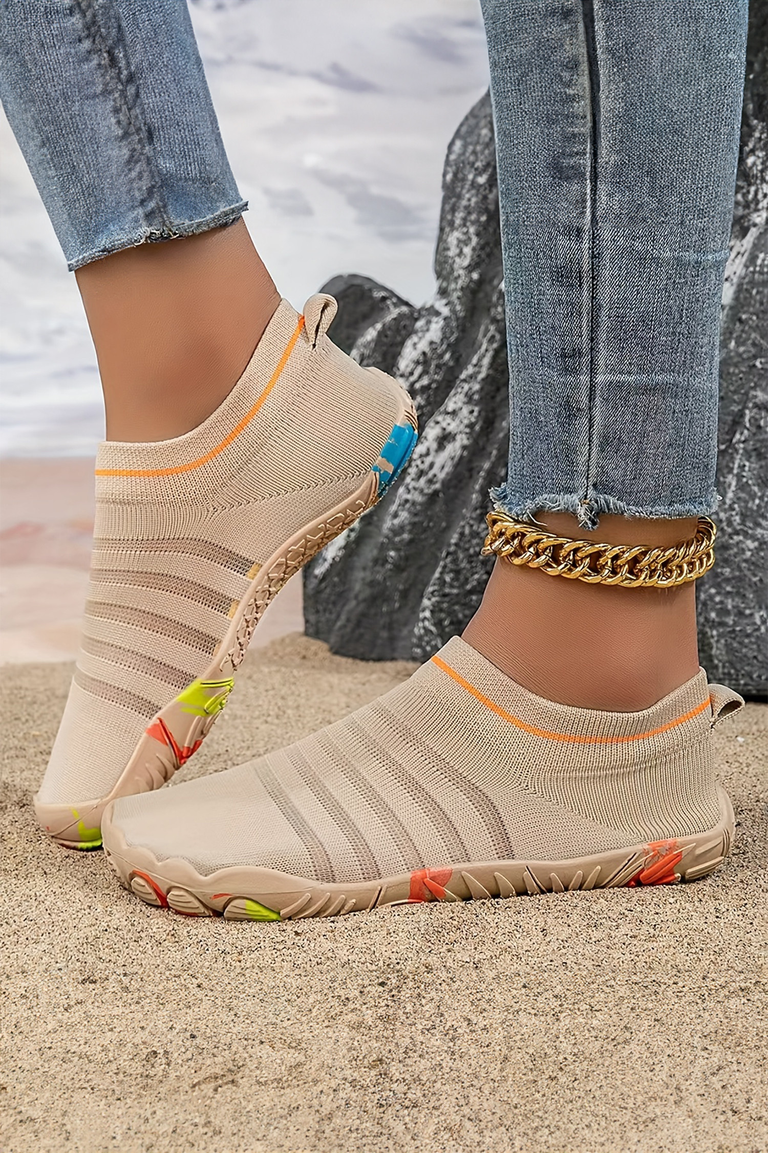 白色透气网布针织 Doddle 防滑户外水鞋 BH024201