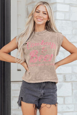 烟灰色牛仔与啤酒色西部图案矿洗背心