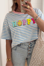 天蓝色条纹 HOPPY 雪尼尔贴花图案圆领 T 恤