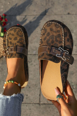 咖啡色人造绒面革可爱搭扣 PU 皮革带穆勒拖鞋