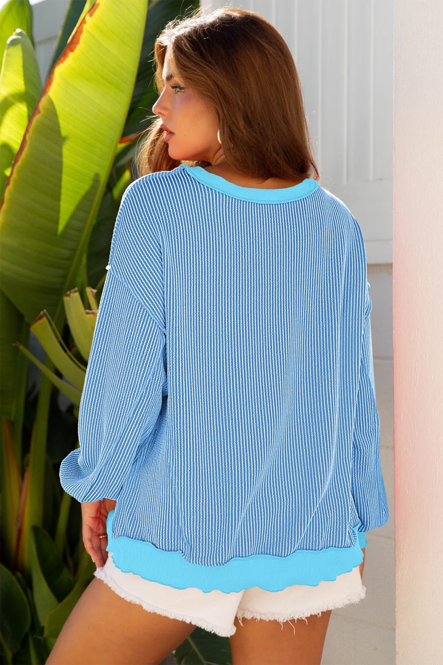 Myosotis 亮片复活节彩蛋扭纹罗纹外露接缝色块上衣 LC25137535