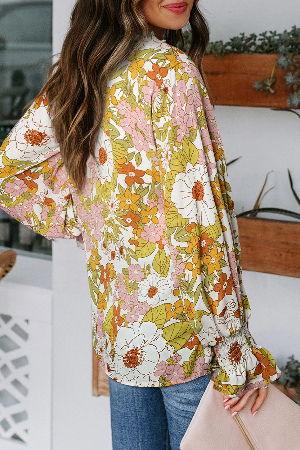 黄色 Cakewalk 花卉缩褶衬衫 LC2511225