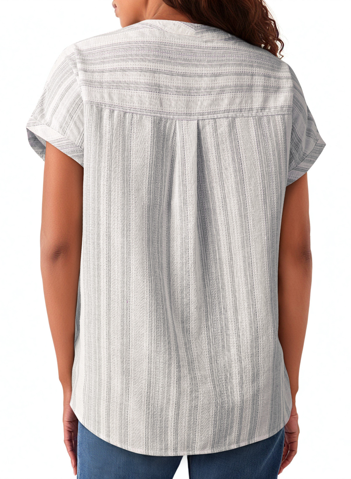 灰色透气纱布半扣短袖休闲衬衫 LC2555768