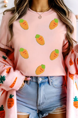 粉色雪尼尔胡萝卜贴片复活节时尚 T 恤