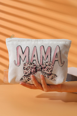 白色 Mama 豹纹蝴蝶结化妆包