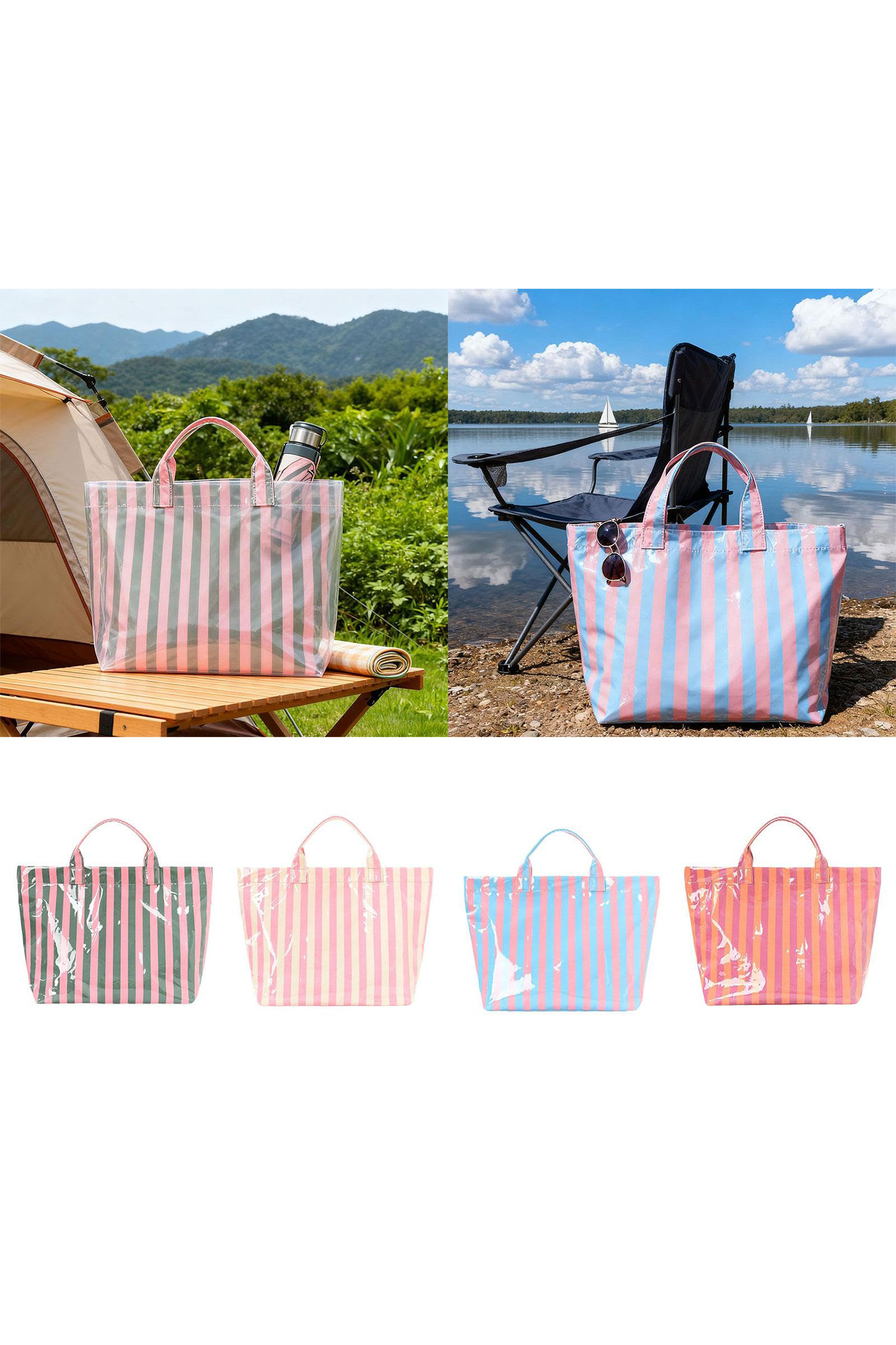 粉色光面条纹大号托特包 BH031547