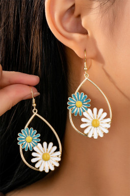 金色双雏菊花水滴耳环