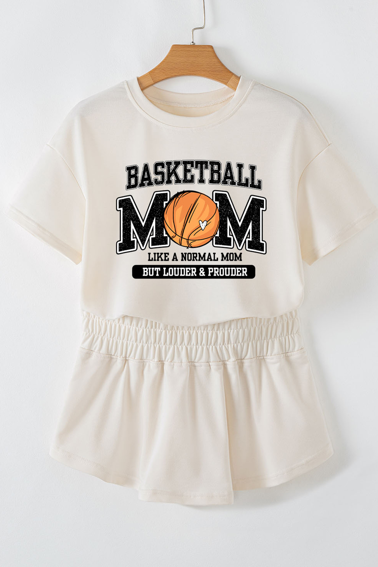 米色 BASKETBALL MOM 复古图案荷叶边裙裤 2 件套 LC629445