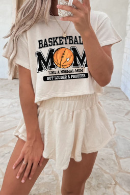 米色 BASKETBALL MOM 复古图案荷叶边裙裤 2 件套
