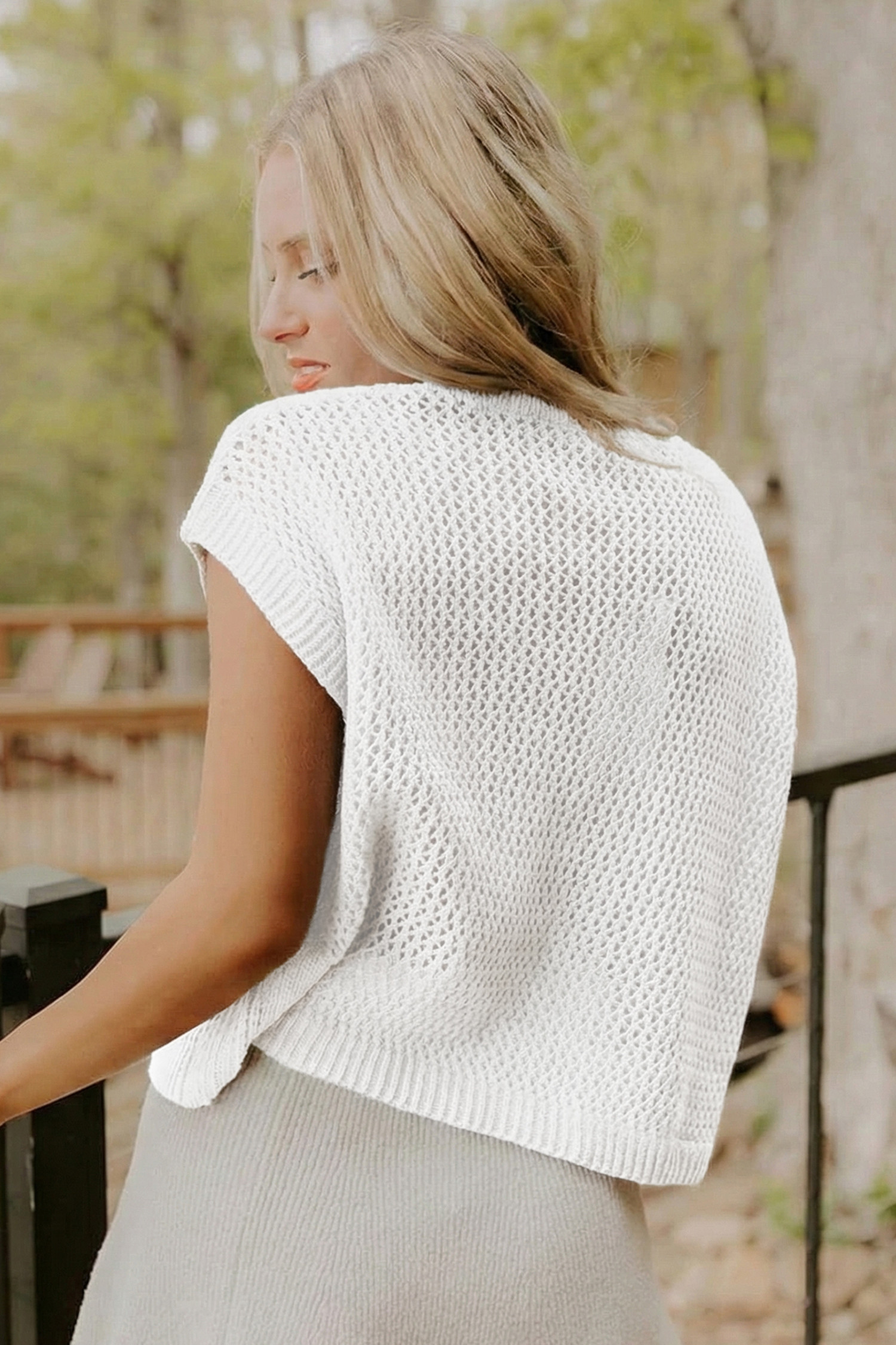 白色旗帜图案短袖毛衣上衣 LC2771463