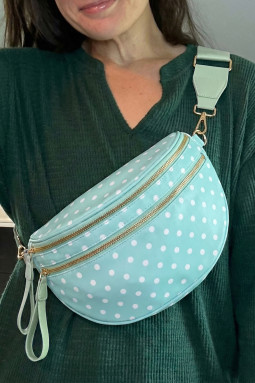 Beau Blue 复古圆点印花双拉链斜挎包