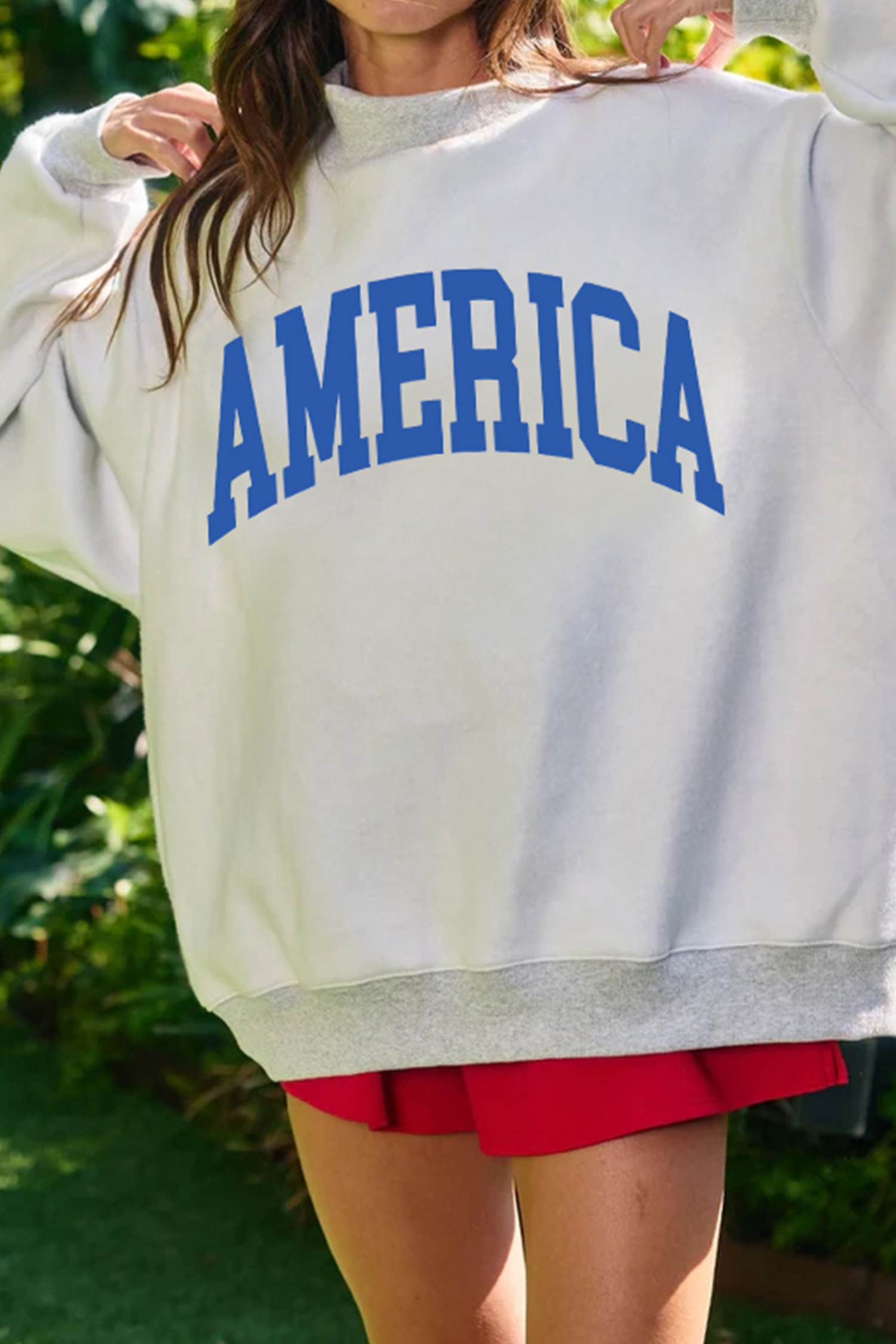 浅灰色小高领双面 USA/America 图案套头衫 LC25321366