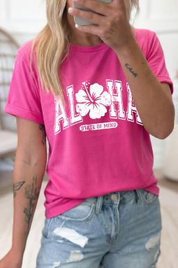 玫瑰红 ALOHA STATE OF MIND 花卉印花 T 恤