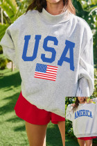 浅灰色小高领双面 USA/America 图案套头衫