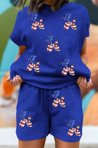 深蓝色时尚质感亮片气球狗爱国短裤套装