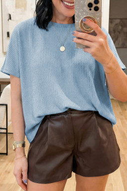 Beau Blue 华夫格纹理针织 Dolman 短袖宽松上衣