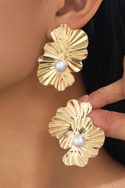镀金脊状花朵珍珠镶嵌耳环
