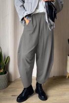 中灰色纯色弹力腰袋筒裤