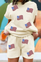 杏色绗缝质感亮片旗帜贴片短款 2 件套