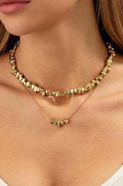 金色不规则宝石细节 2 件分层项链