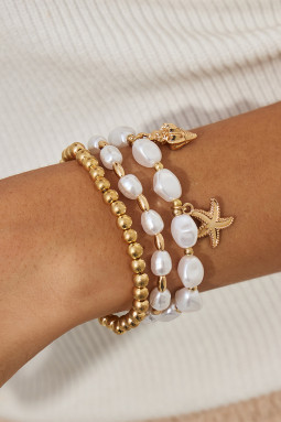 金合金珍珠串珠海岸​​度假 3 件套手链