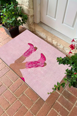 亮粉色女牛仔靴吸水浴室垫