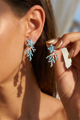 浅蓝色海洋海星珊瑚镶嵌耳环